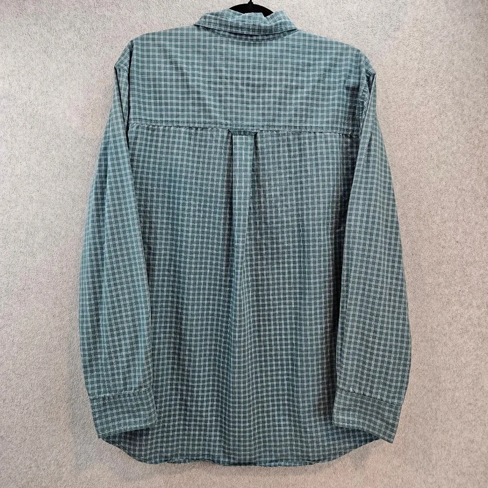 Chaps Mens Large Green Blue Grid Check Easy Care Button Down Shirt Long Sleeve